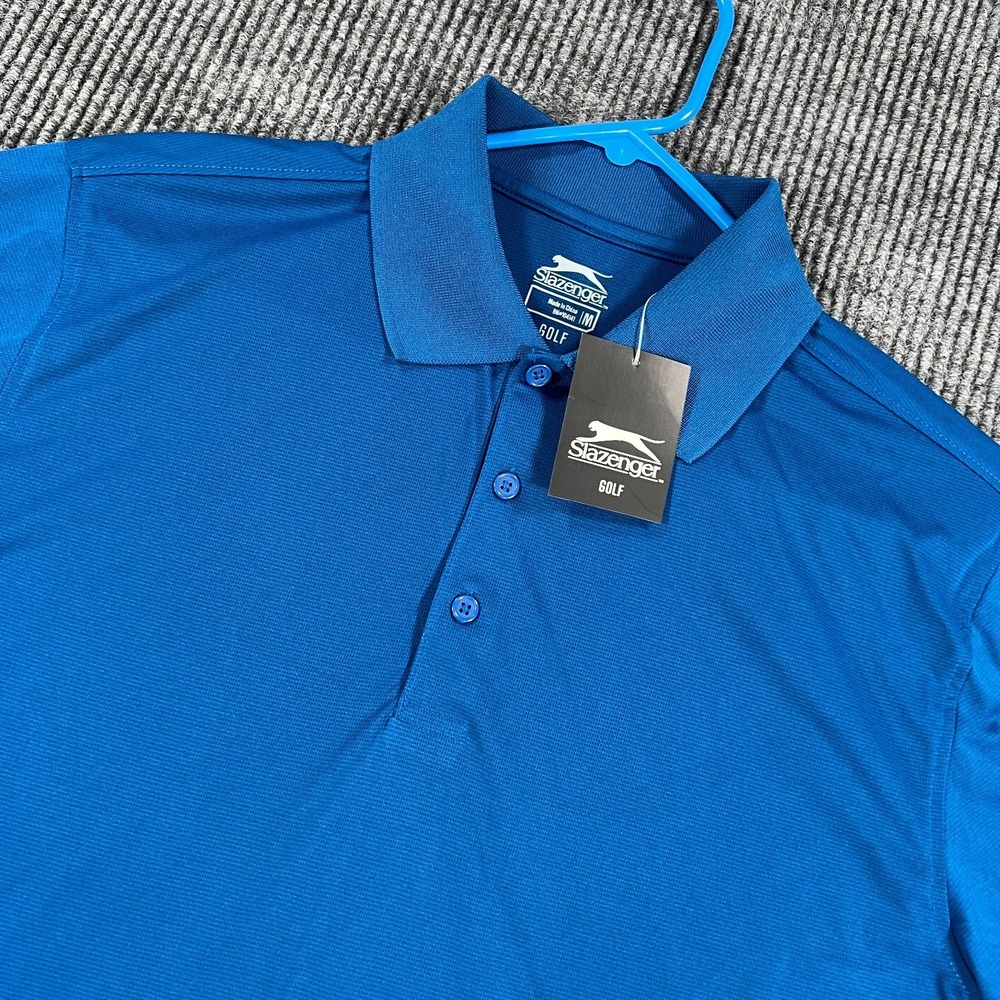 Slazenger Golf Polo Shirt Mens Medium Blue Short Sleeve Performance New